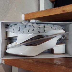 New Qupid White Slingback Patent Leather Shoes